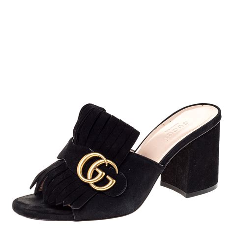 NWT Gucci Marmont Fringed Mules in Black Suede Size 37 / 7.5